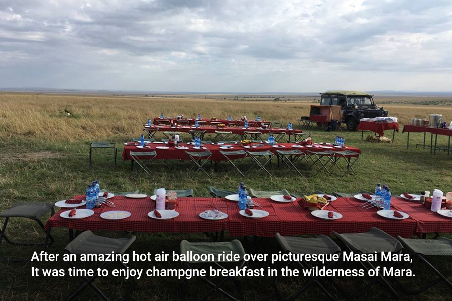Champagne breakfast in the wilderness of Mara