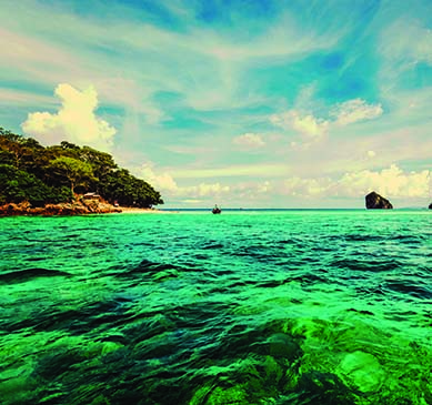 A view of blue ocean waters in Andaman