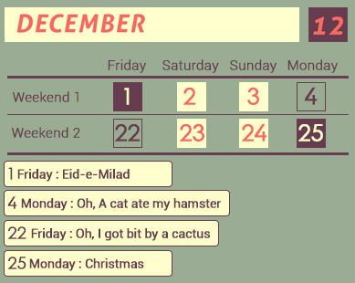 December Long weekends 2017