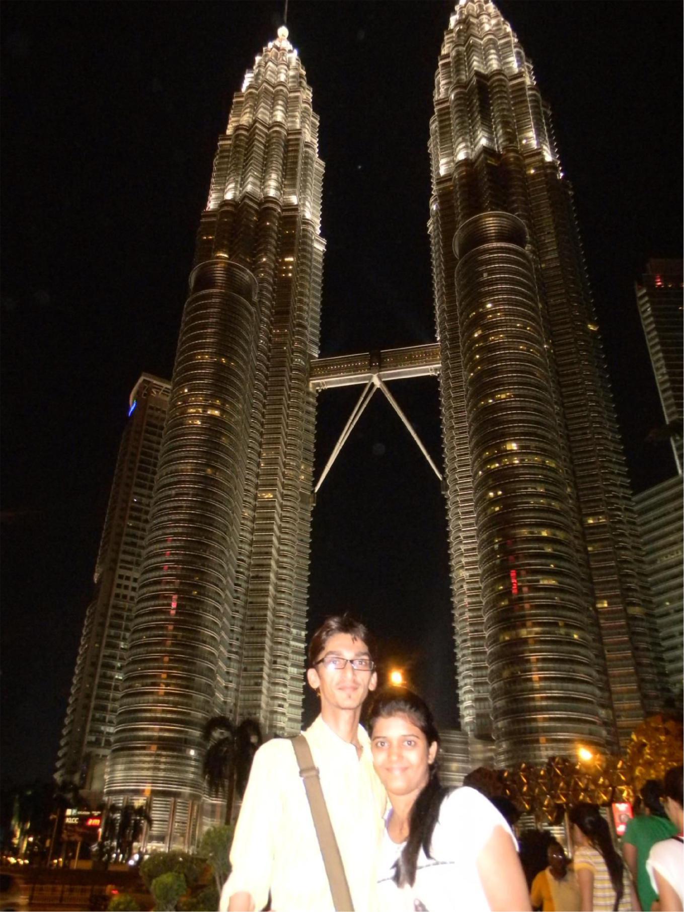 Mehul with his wife at Twin Towers, Kuala Lumpur