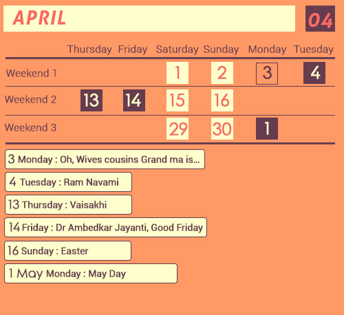 April Long weekends 2017