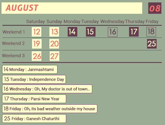 August Long weekends 2017