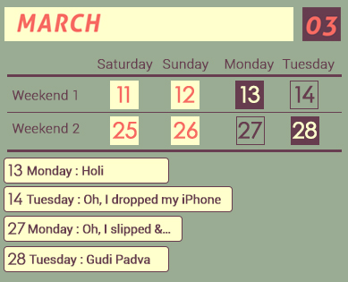 March Long weekends in 2017