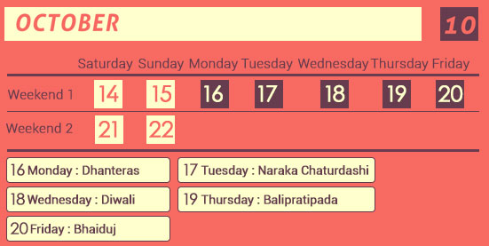 October Long weekends 2017