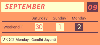 September Long weekends 2017