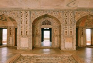 Intricate interior view of Agra Fort