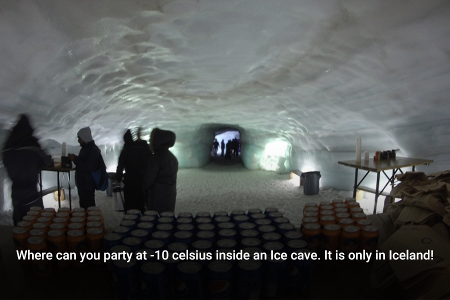 A party at -10 Celsius in an Ice Cave in Iceland